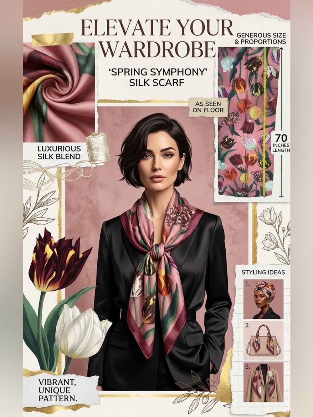 Spring Symphony Silk Scarf - Pink Floral